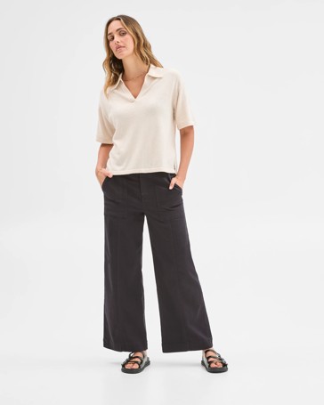 Australian Cotton Blend Stretch Twill Wide Leg Pants