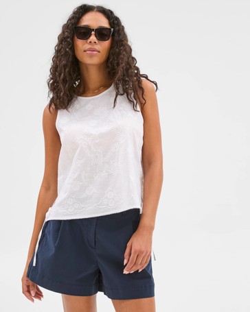 Embroidered Tie Side Tank Top