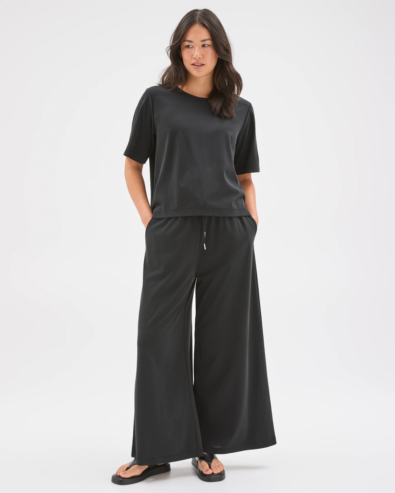 Relaxed Wide Leg Drape Pants - Washed Black 2 of 5