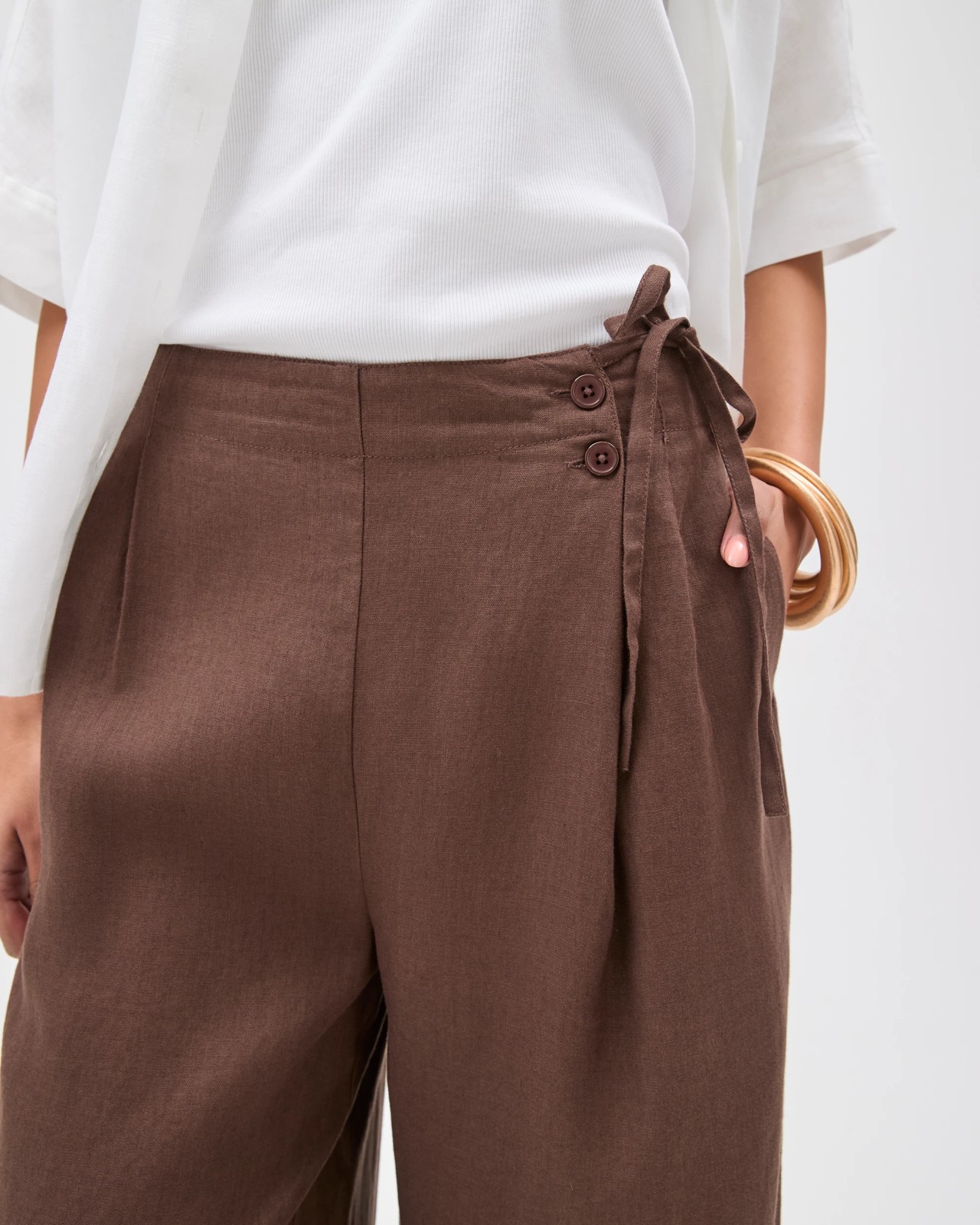 European Linen Wrap Pants - Coffee Bean 5 of 6