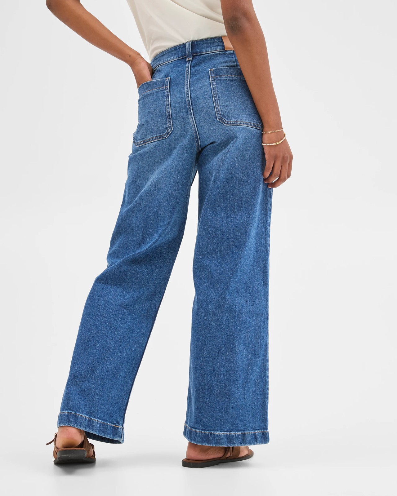 Petites Mila Full Length Wide Leg Denim Jeans 3 of 5