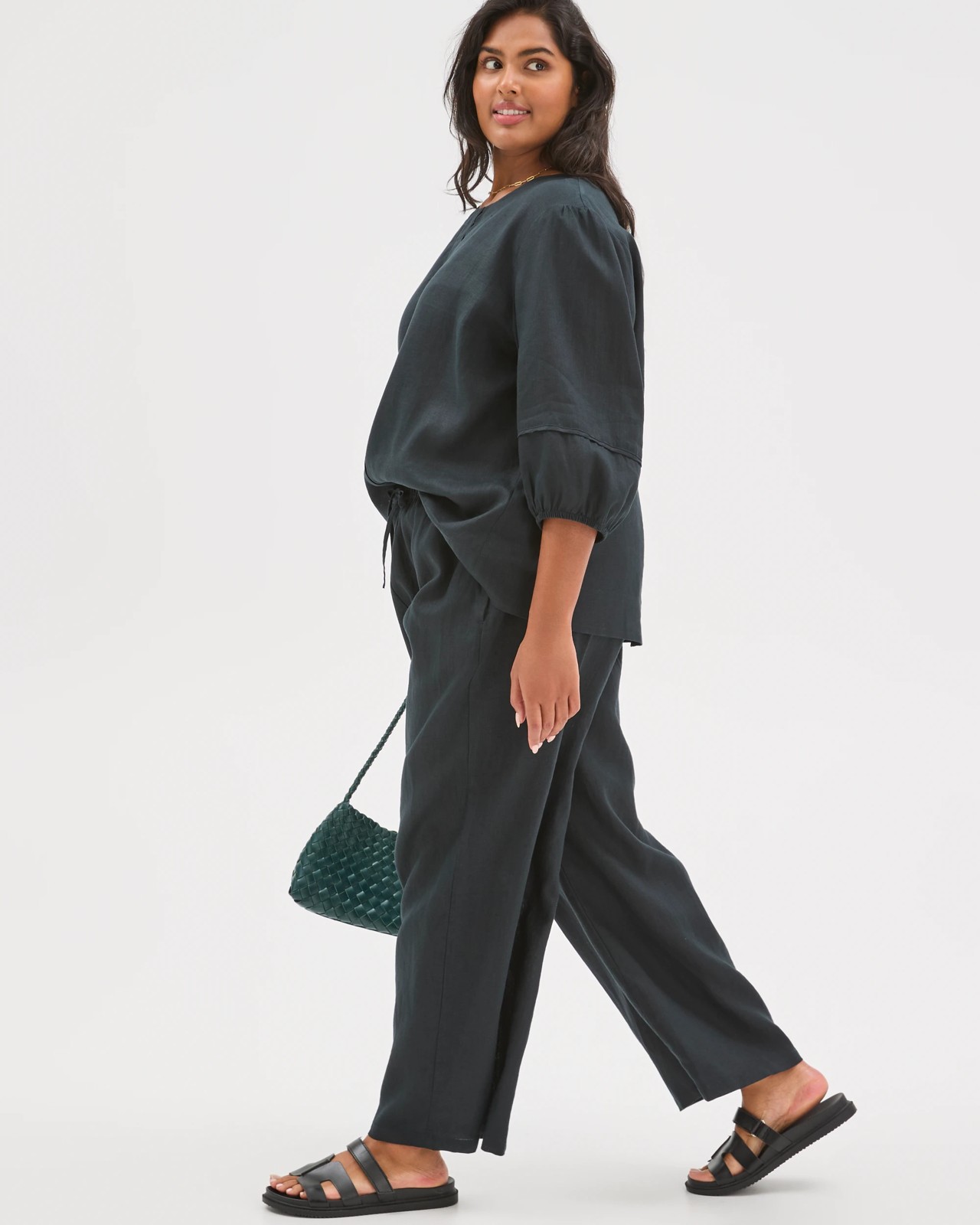 Plus Size European Linen Wide Leg Pants - Black FNA 2 of 6