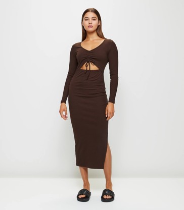 Lily Loves Ribbed Ruched Front Midi Dress
