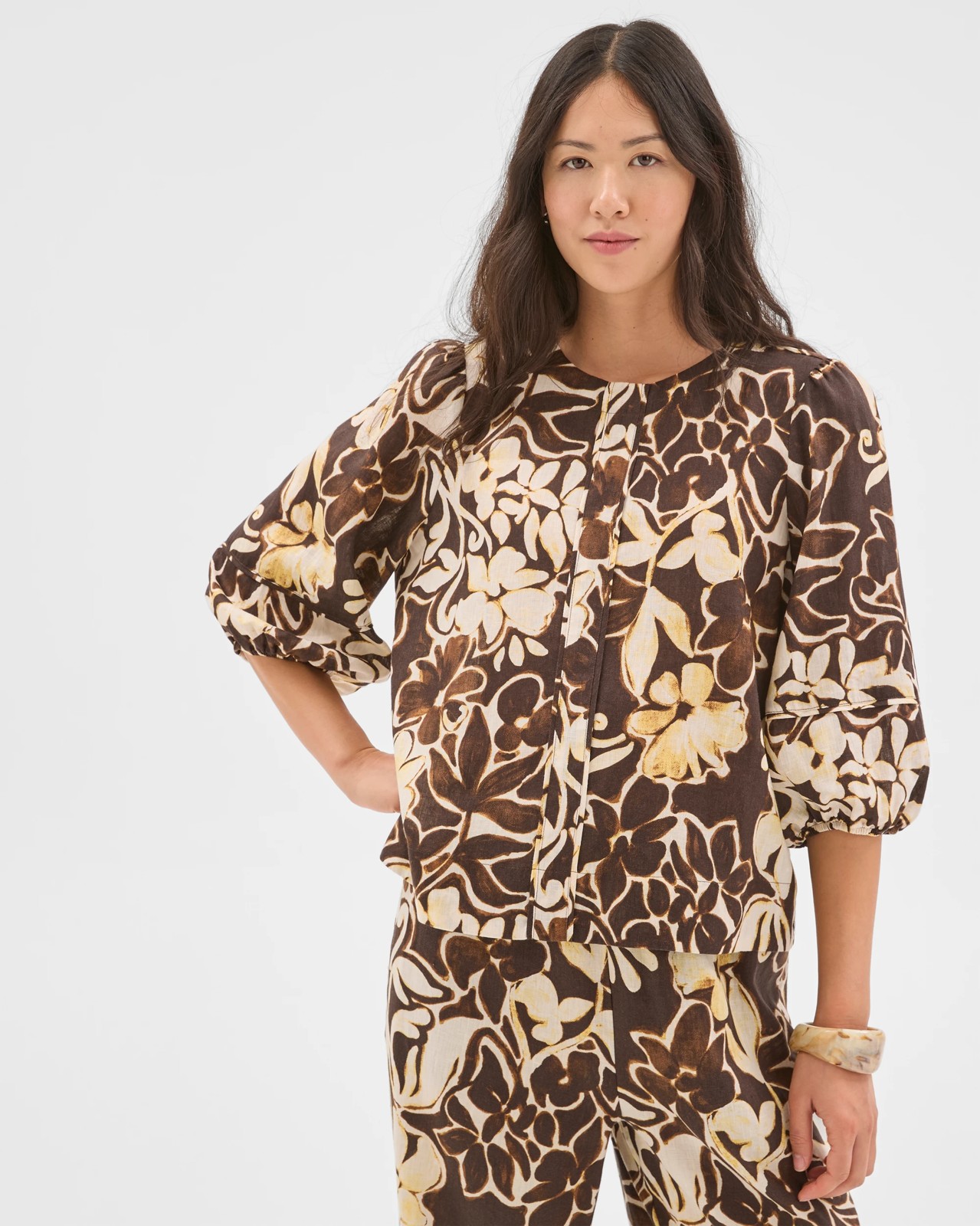European Linen Femme Popover Blouse - Print 3 of 6
