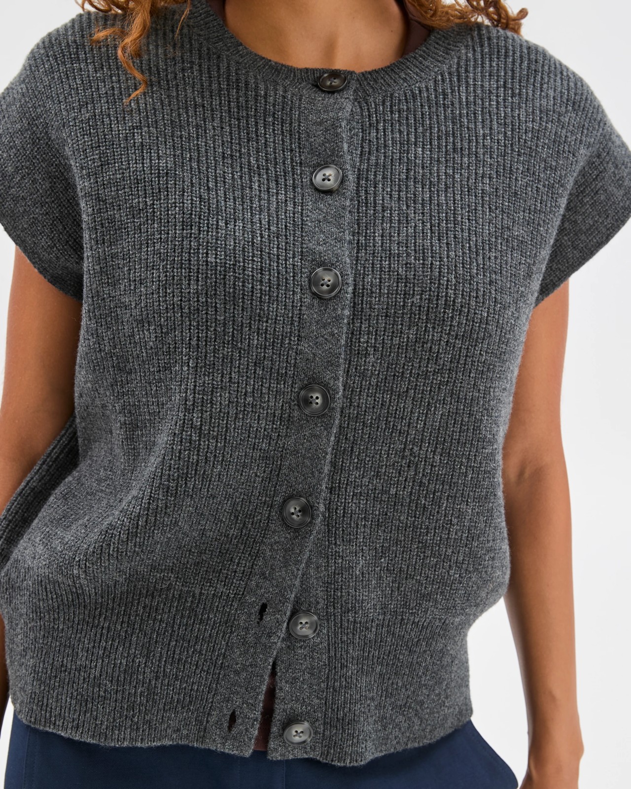 Australian Lambswool Button Through Vest - Dark Grey Marle 5 of 6