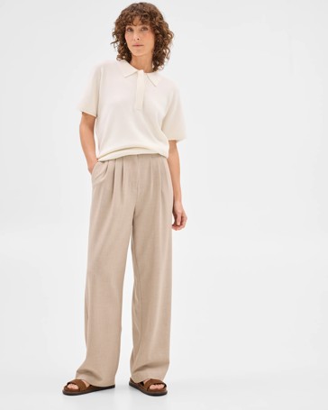 Pleat Front Full Length Flare Leg Pants - Preview