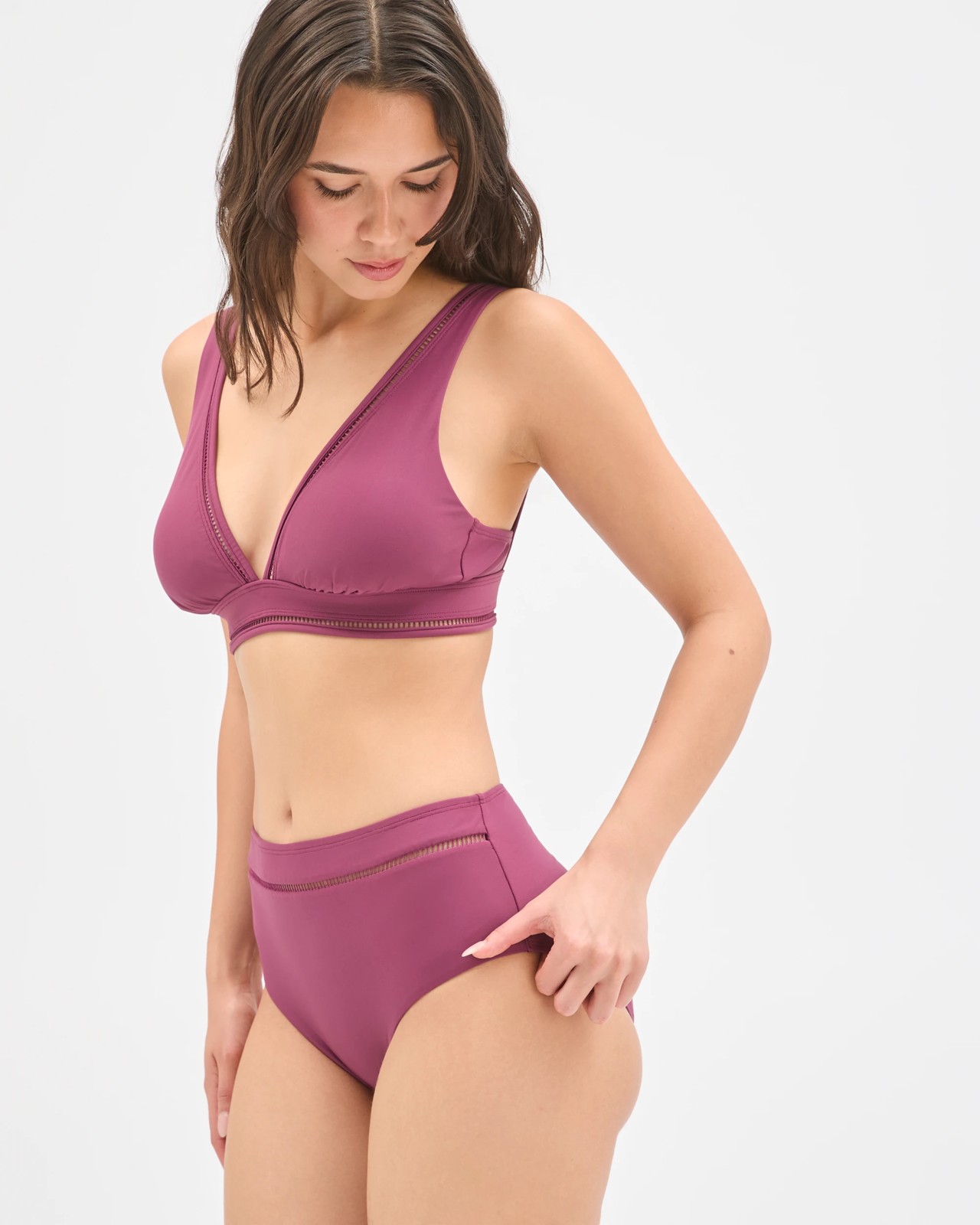 Shape Your Body Resort Ladder Trim High Waisted Matte Micro Swim Bikini Bottoms - Fig 3 of 6