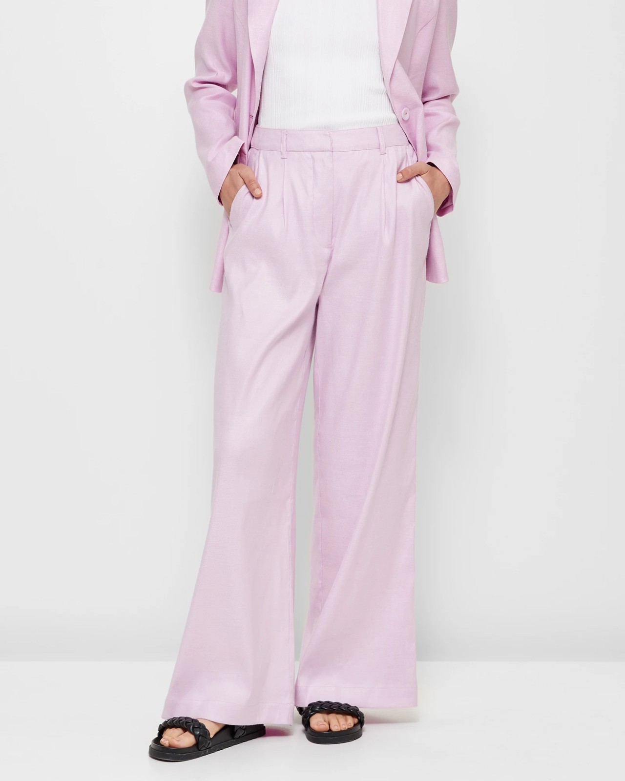 Linen Blend Wide Leg Pants - Preview