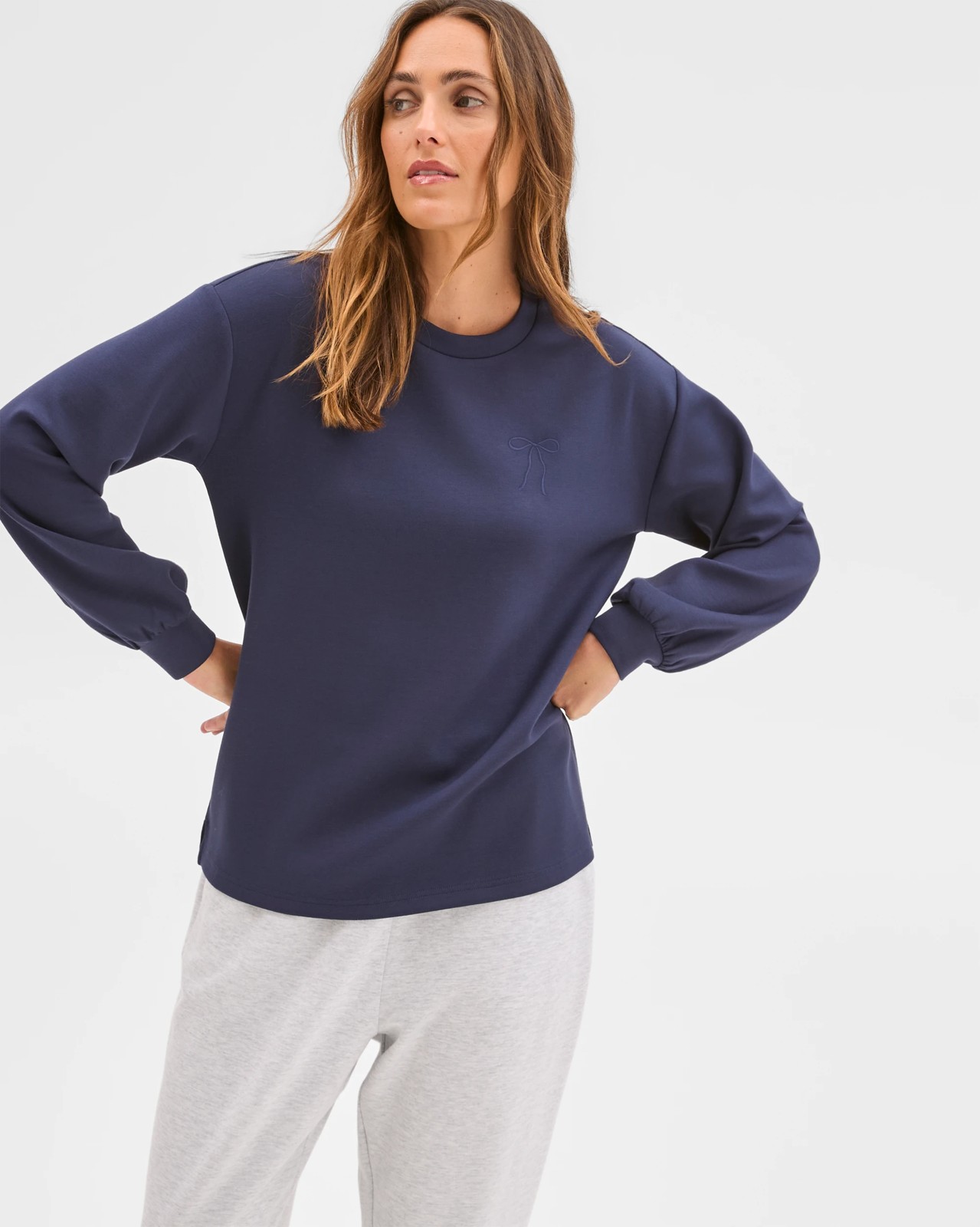 Long Sleeve Crew Sleep Sweatshirt - Navy 3 of 5