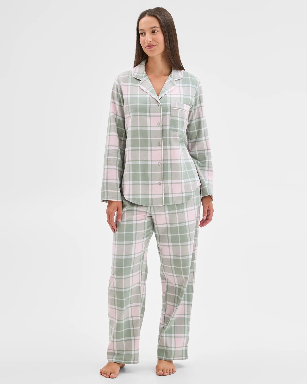 Australian Cotton Flannelette Pyjama Set - Green Check 2 of 6