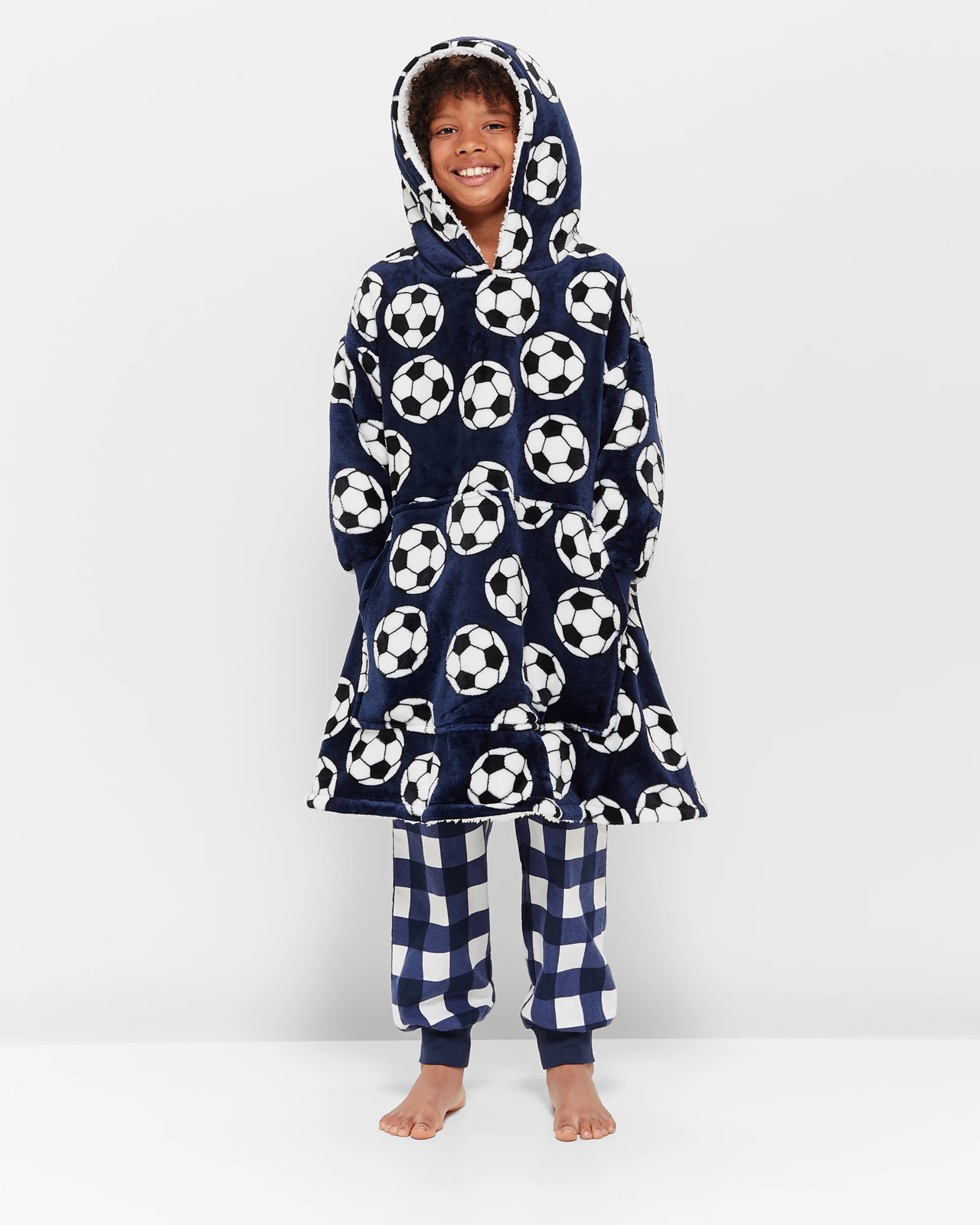 Print Fleece Oversized Hoodie - Navy Soccer