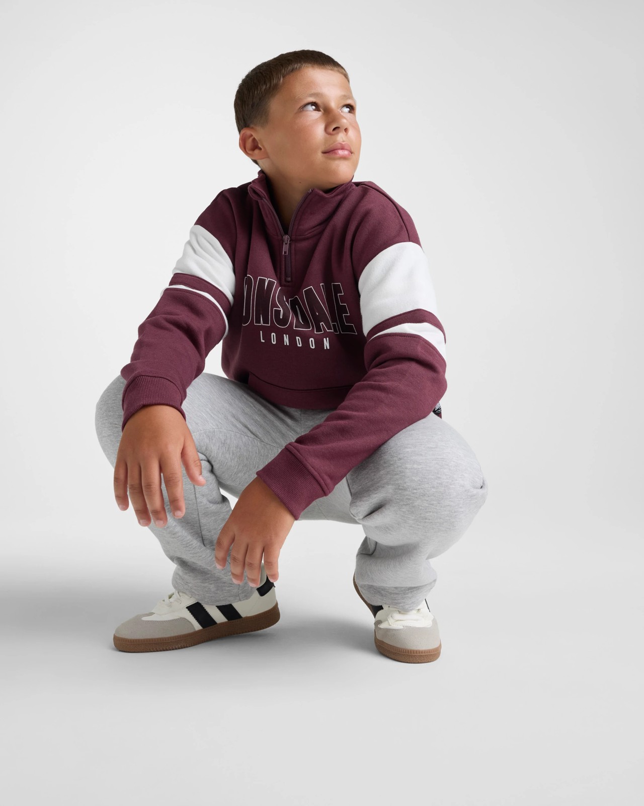 Lonsdale London Boys Retro Sport Quarter Zip Hoodie - Berry 5 of 5