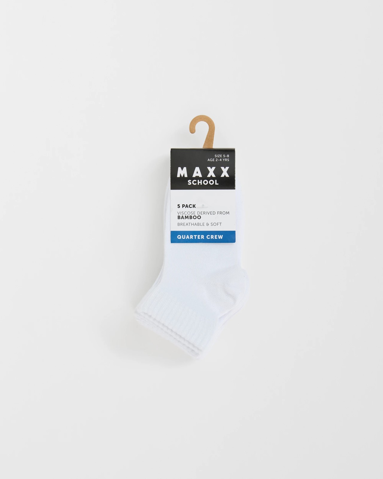 Maxx Bamboo 5 Pack School Quarter Crew Socks - White 3 of 3
