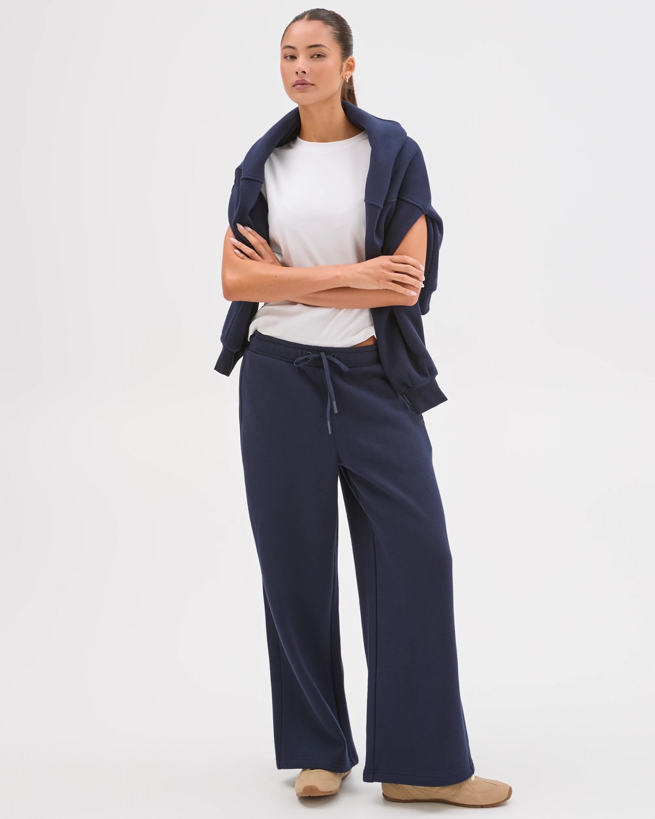 Lily Loves Australian Cotton Blend Wide Leg Trackpants - Deep Navy 4 of 6