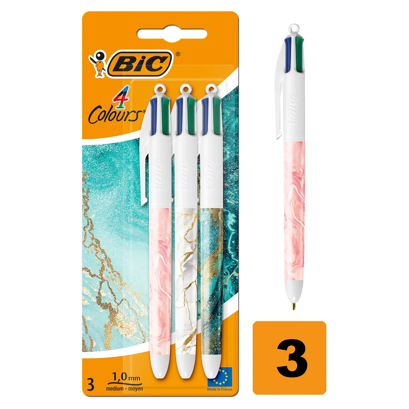 3 Pack BIC 4 ColoursÂ Marble Design Ballpoint Pens 6 of 6