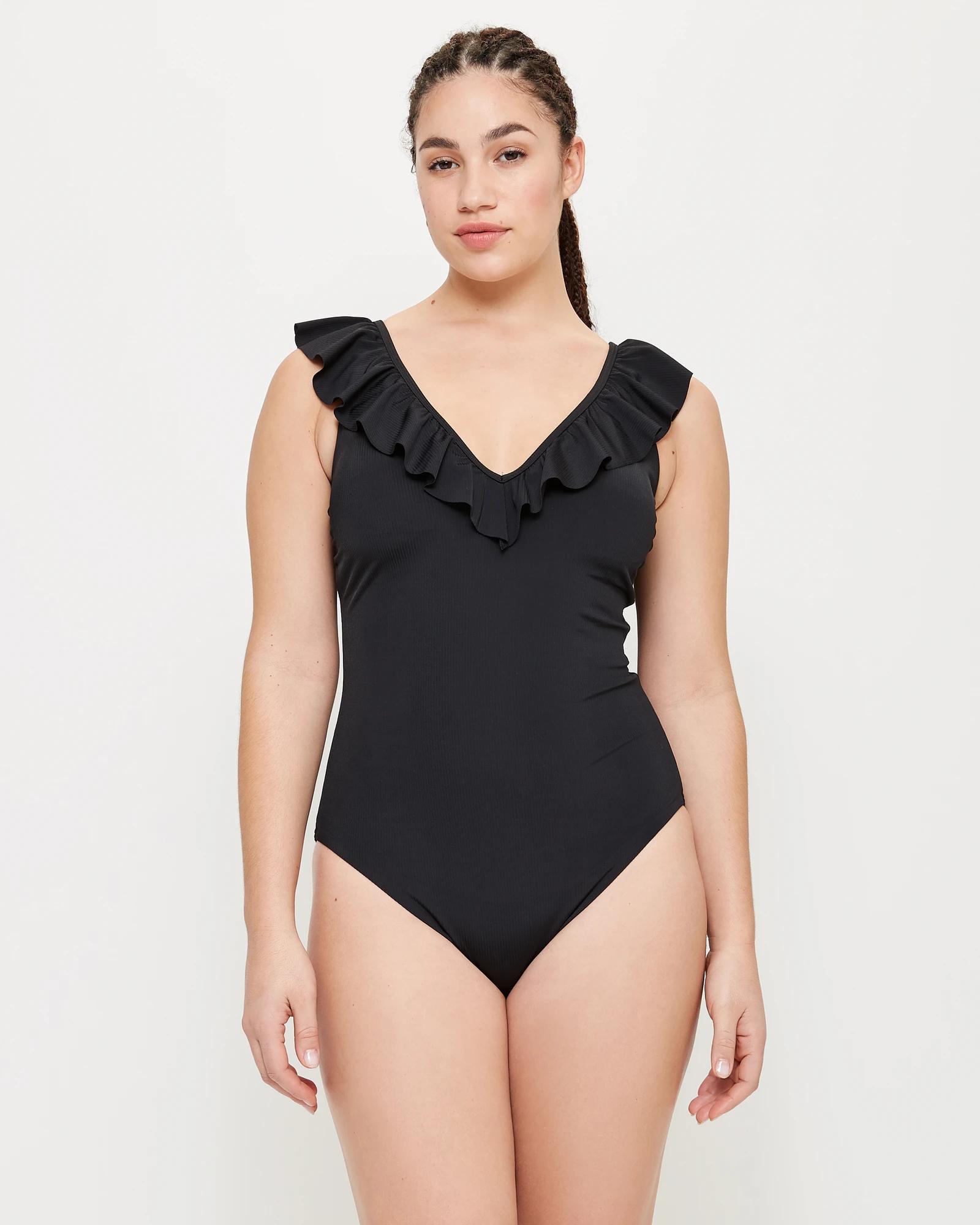 Black Ruffle Bodysuit Junior Plus Size