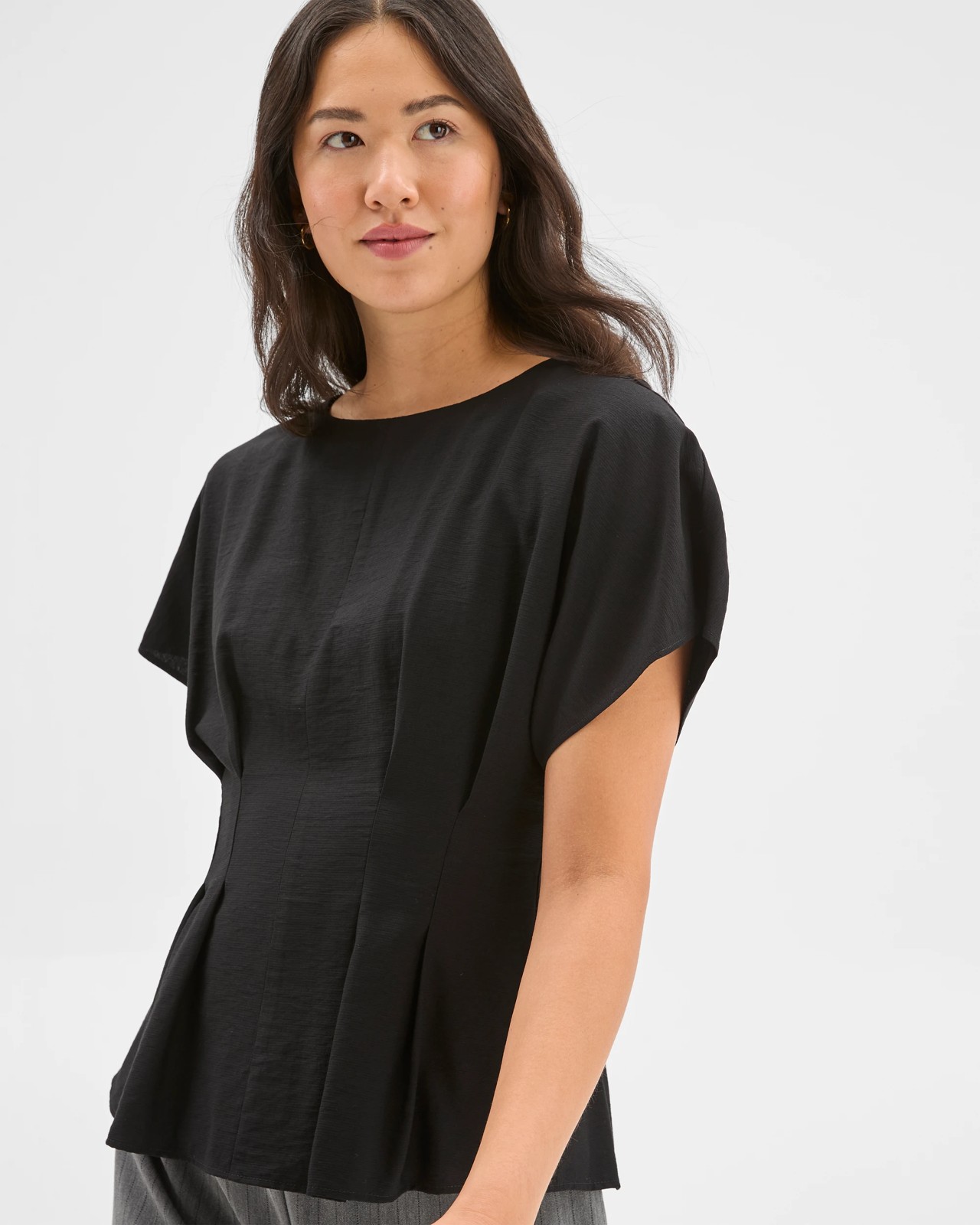 Preview Short Sleeve Femme Tuck Blouse - Black 3 of 5