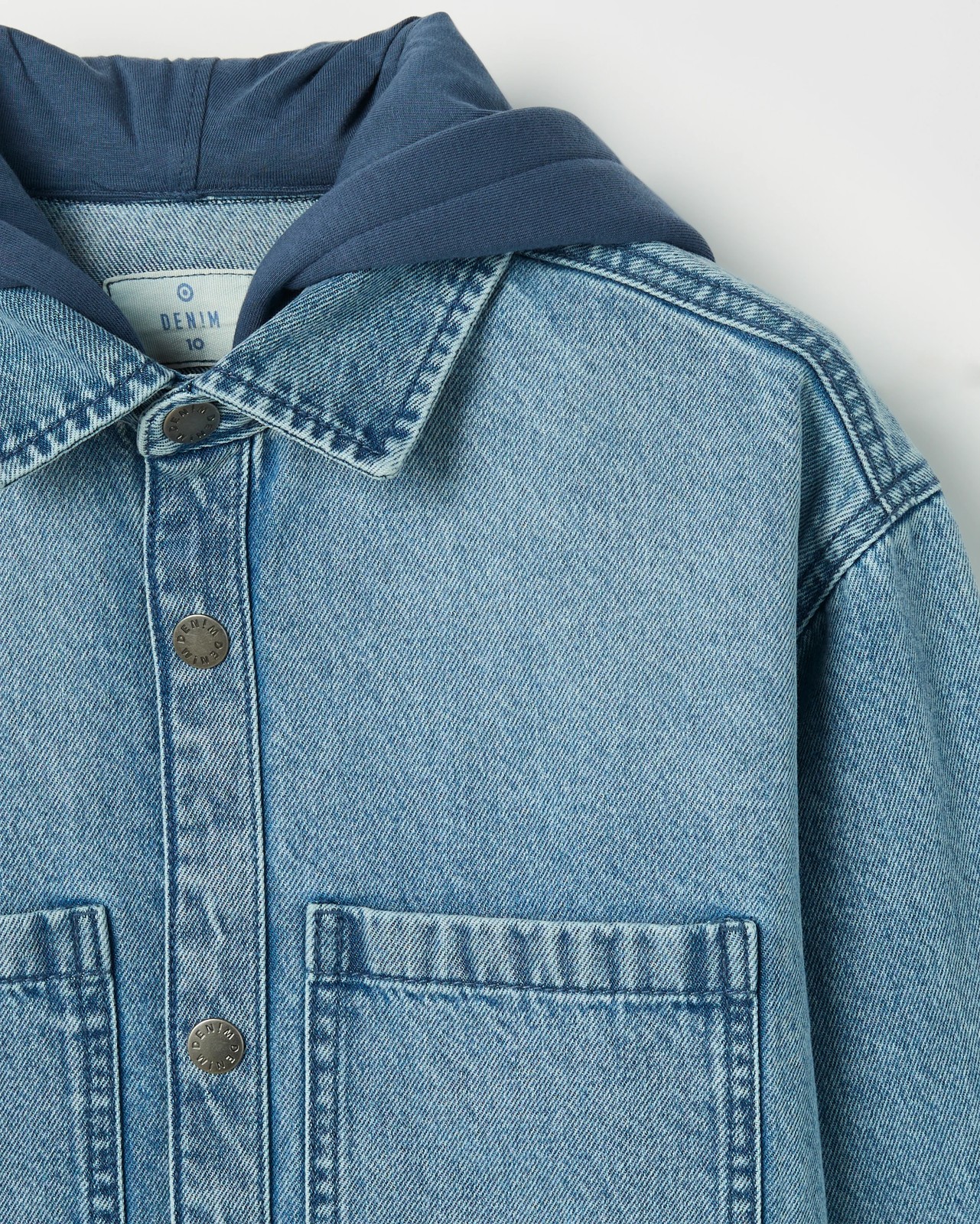 Long Sleeve Hooded Denim Shirt - Mid Blue Wash 6 of 6