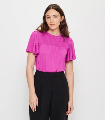 Shirred Flutter Sleeve Top - Preview