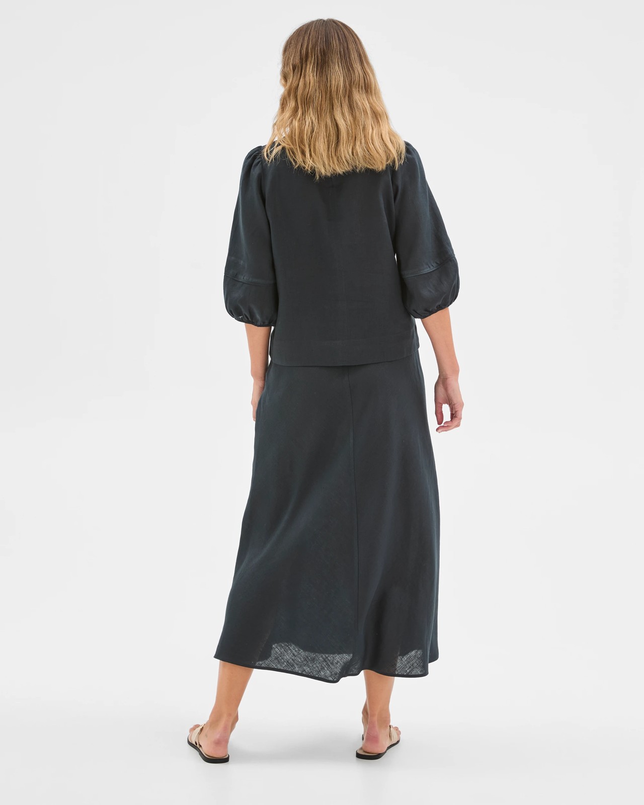 European Linen Seam Detail Skirt - Black 6 of 6