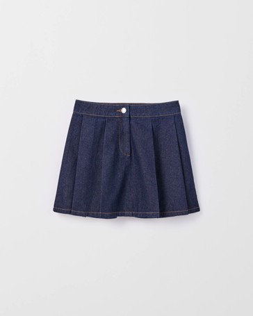 Pleated Mini Denim Skirt