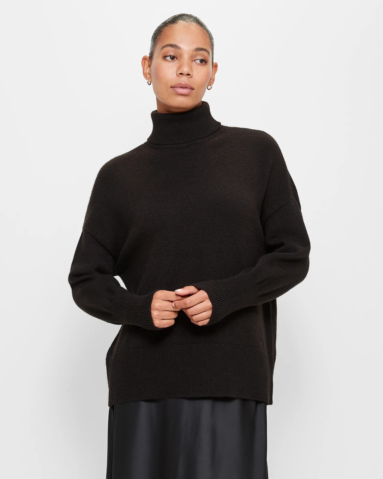 Black roll neck knit jumper best sale