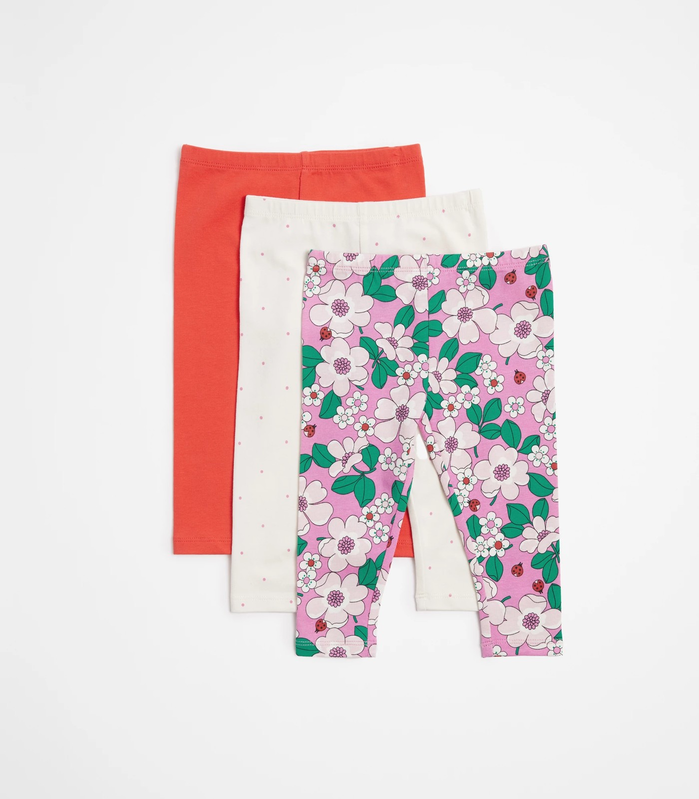 Baby Organic Cotton Leggings 3 Pack - Ladybug Floral