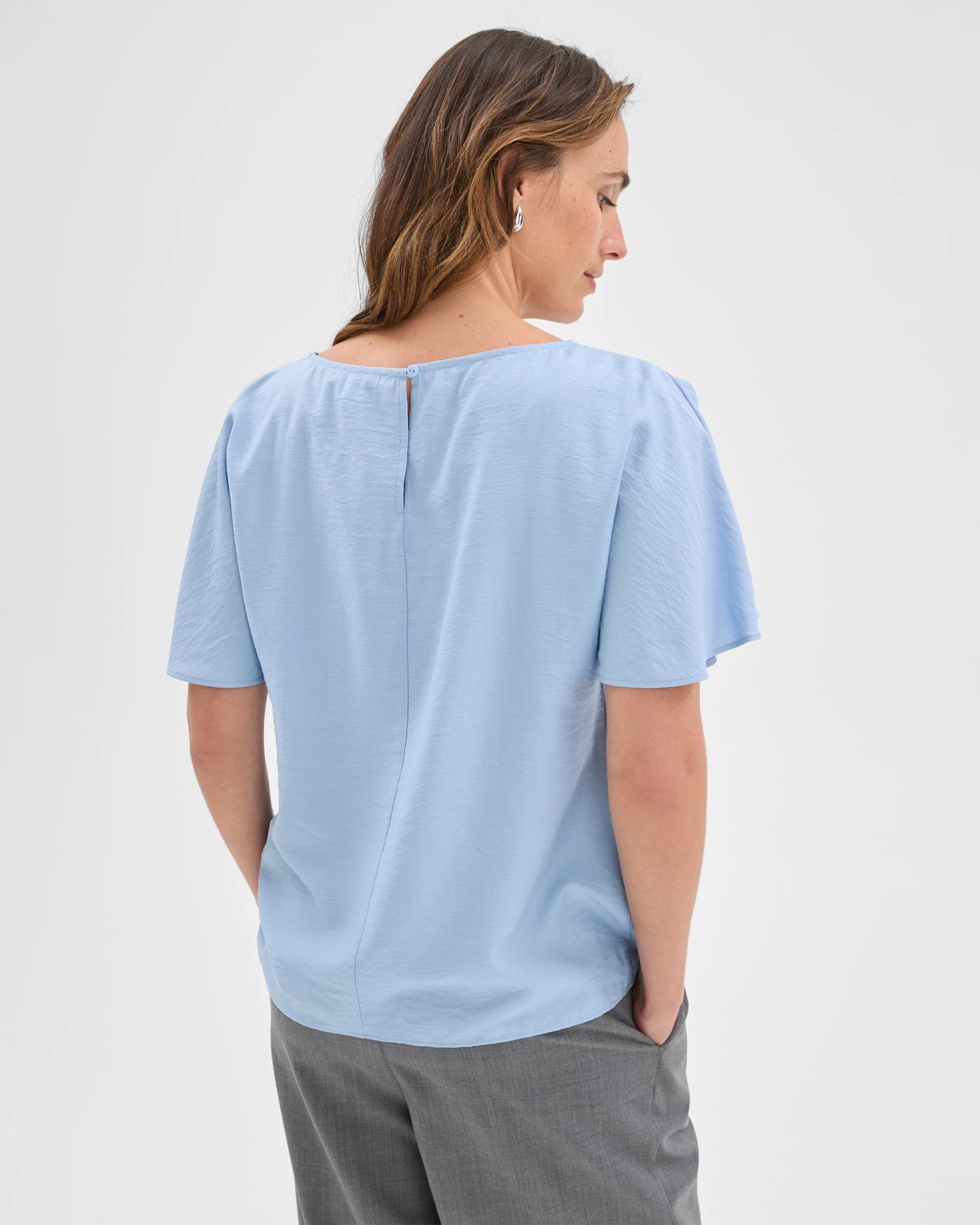 Preview Short Flutter Sleeve Textured Blouse - Blue Mist 6 of 6