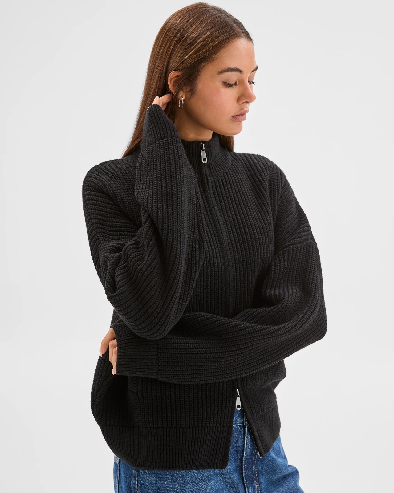 Lily Loves Australian Cotton Blend Zip Through Rib Cardigan - Black 2 of 6