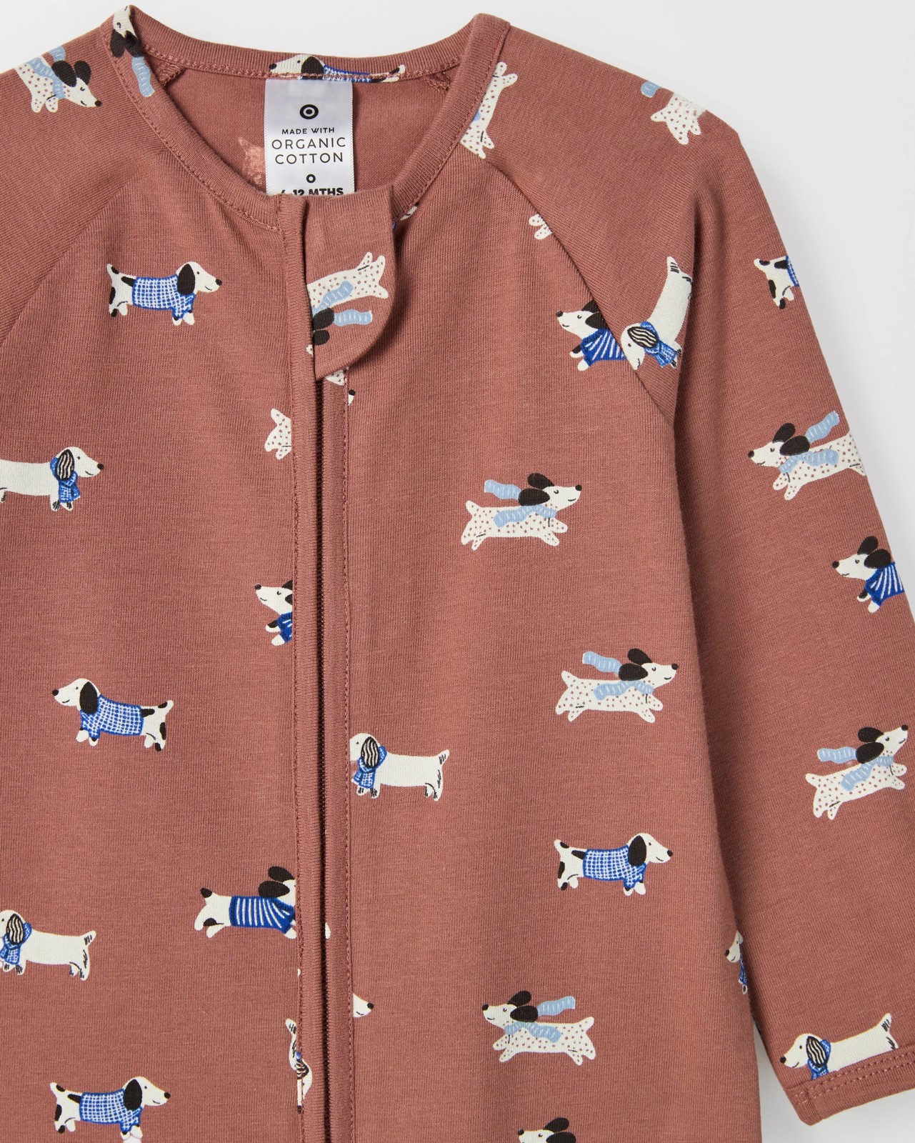 Baby Organic Cotton Zip Front Footless Coverall - Sausage Dog 2 of 2