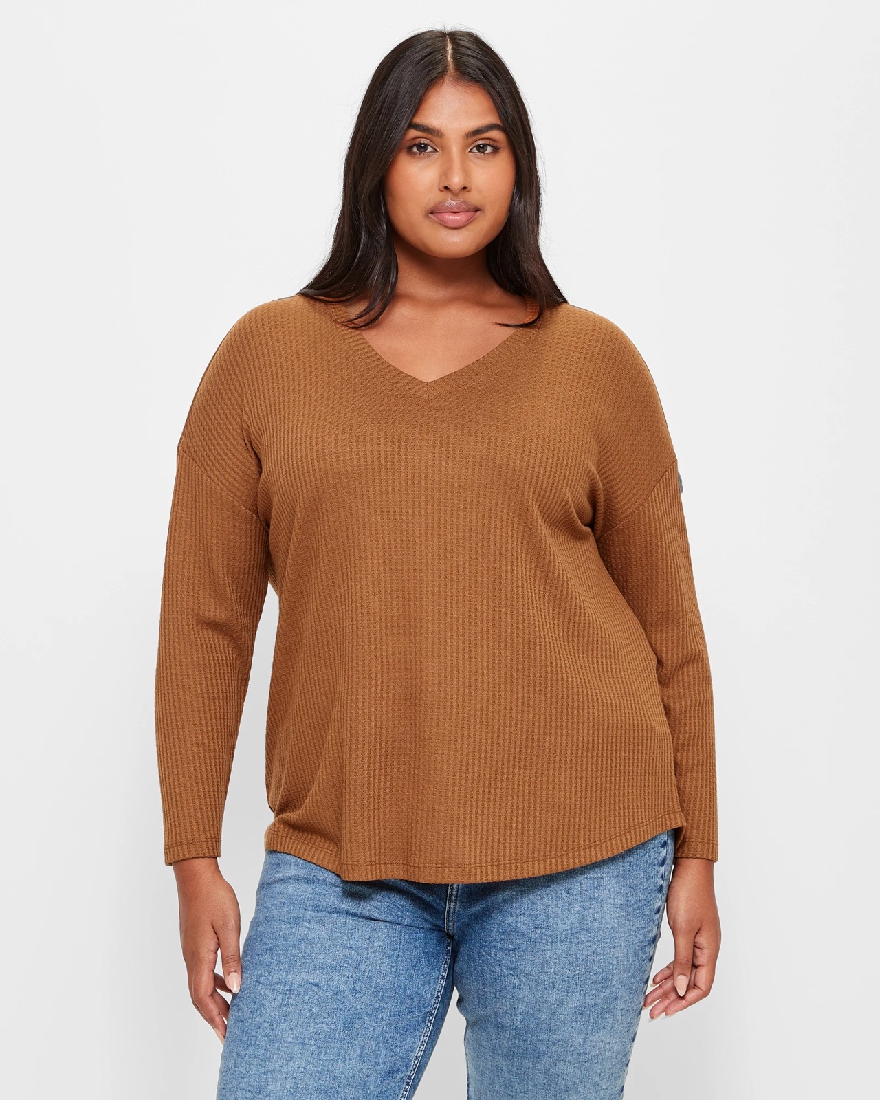 Lucky Brand Oversized V-Neck Waffle Thermal Top