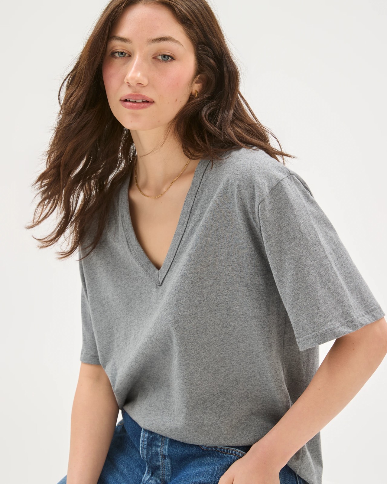 Lily Loves Australian Cotton V-Neck T-Shirt - Dark Grey Marle 4 of 5
