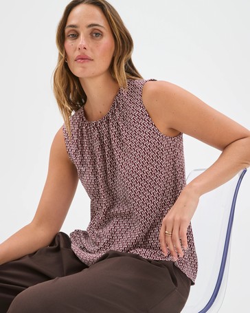 Preview Sleeveless Gathered Neck Blouse