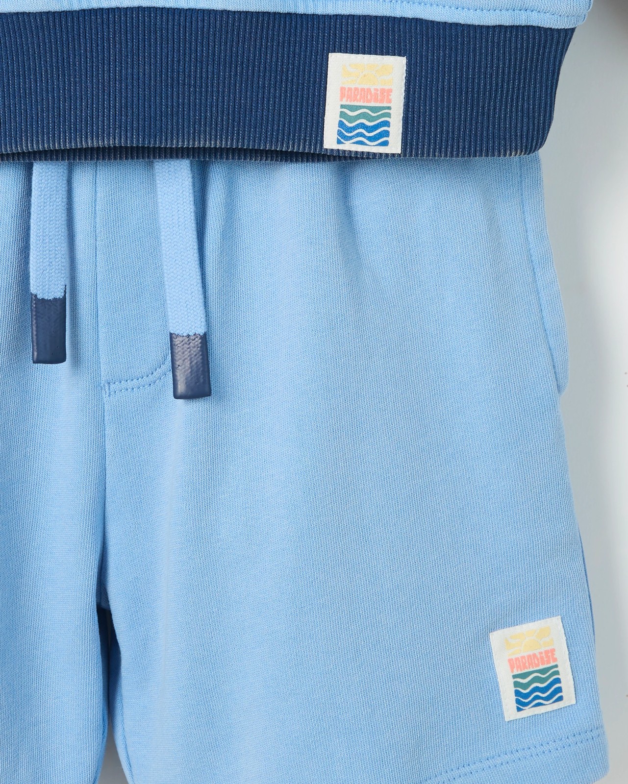 Australian Cotton 1/4 Zip Jumper & Shorts 2 Piece Set  - Washed Blue 6 of 6