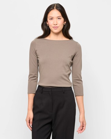 3/4 Sleeve Boat Neck Ponte Top - Preview