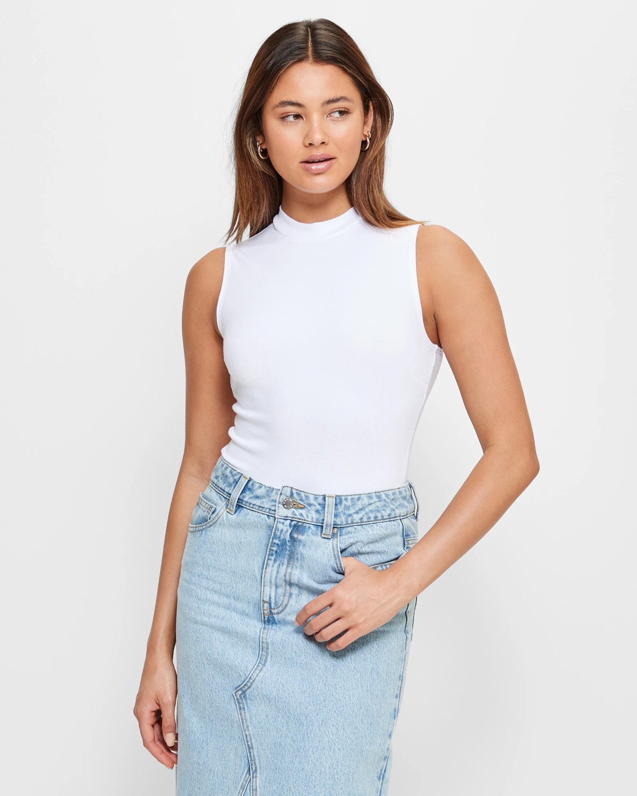 Sleeveless High Neck Bodysuit - Lily Loves - White