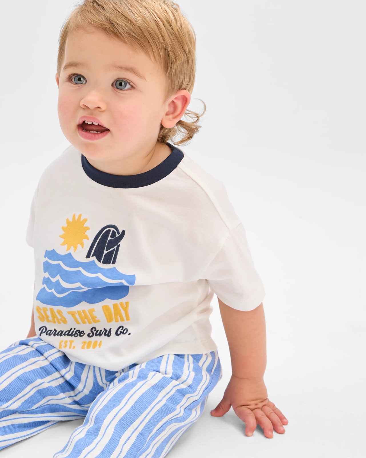 Baby Organic Cotton T-Shirt & Trackpants 2 Piece Set - Seas The Day Cloud Dancer 3 of 6