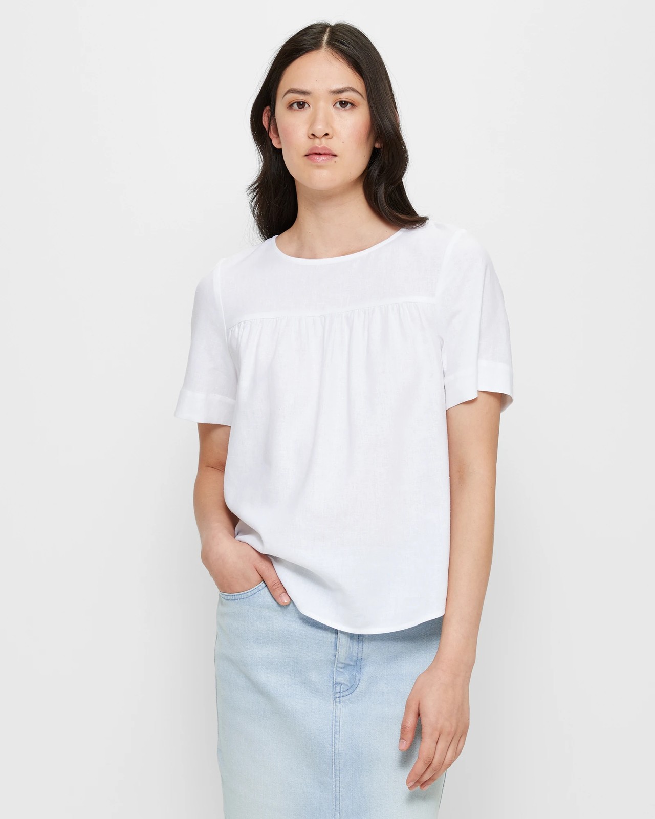 Linen-blend Blouse - White - Ladies