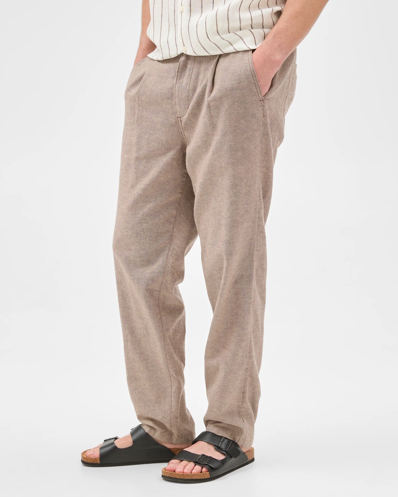 Australian Cotton Blend Pleated Pants  - Mushroom 6 of 6