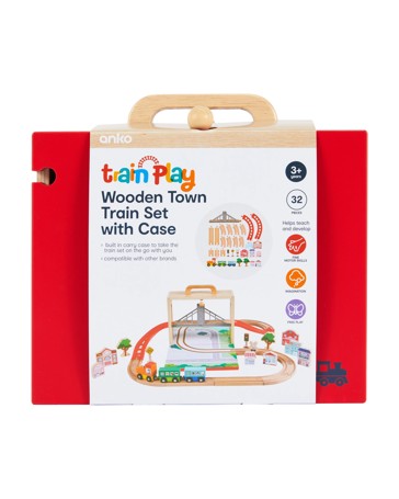 Anko 32 Piece Wooden Town Train Set with Case