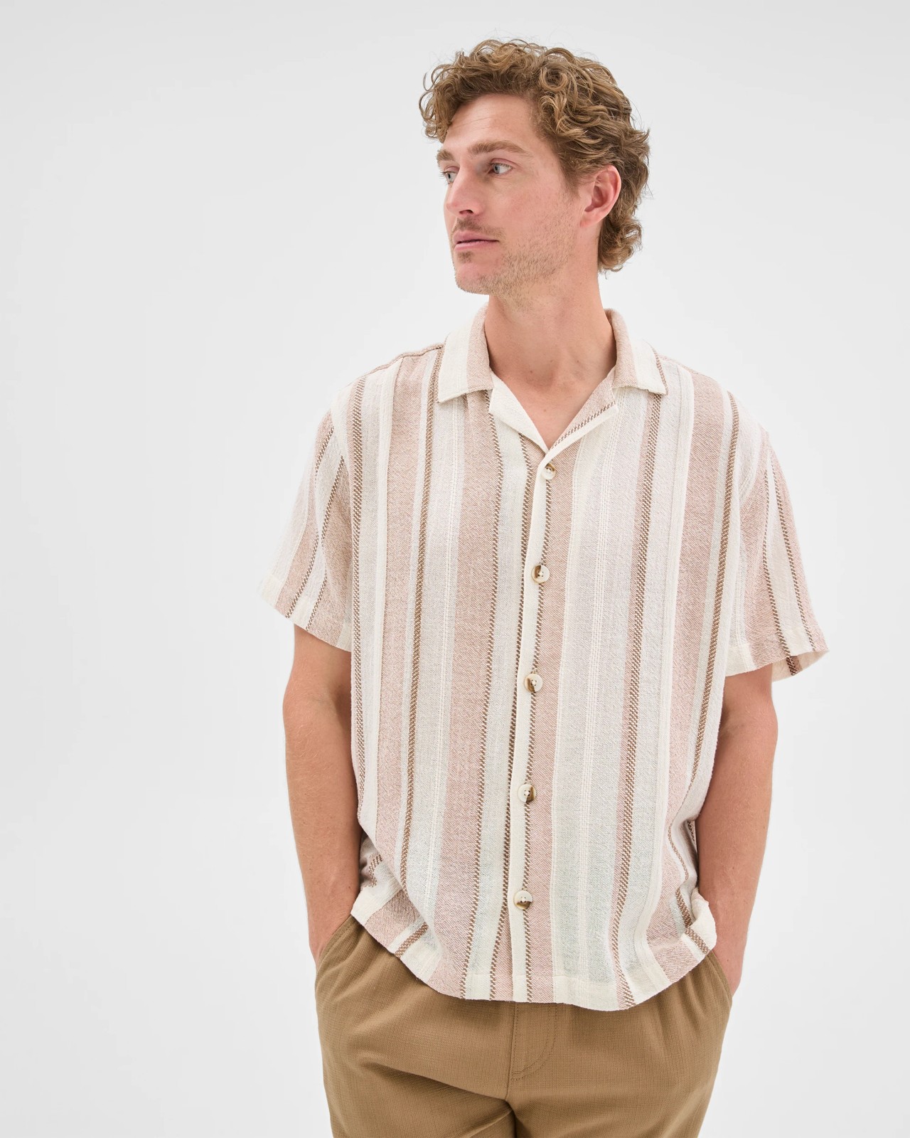 Textured Stripe Short Sleeve Shirt - Brown Stripe 3 of 6