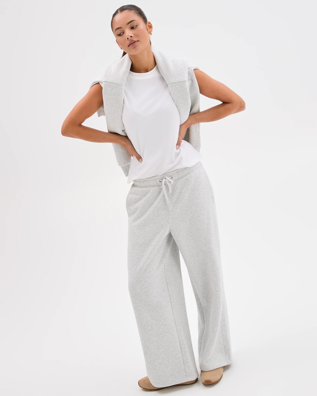 Lily Loves Australian Cotton Blend Wide Leg Trackpants - Silver Marle 4 of 5