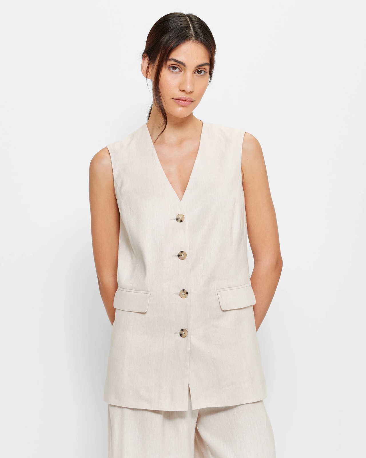 European Linen Blend Tailored Longline Vest - Preview | Target Australia