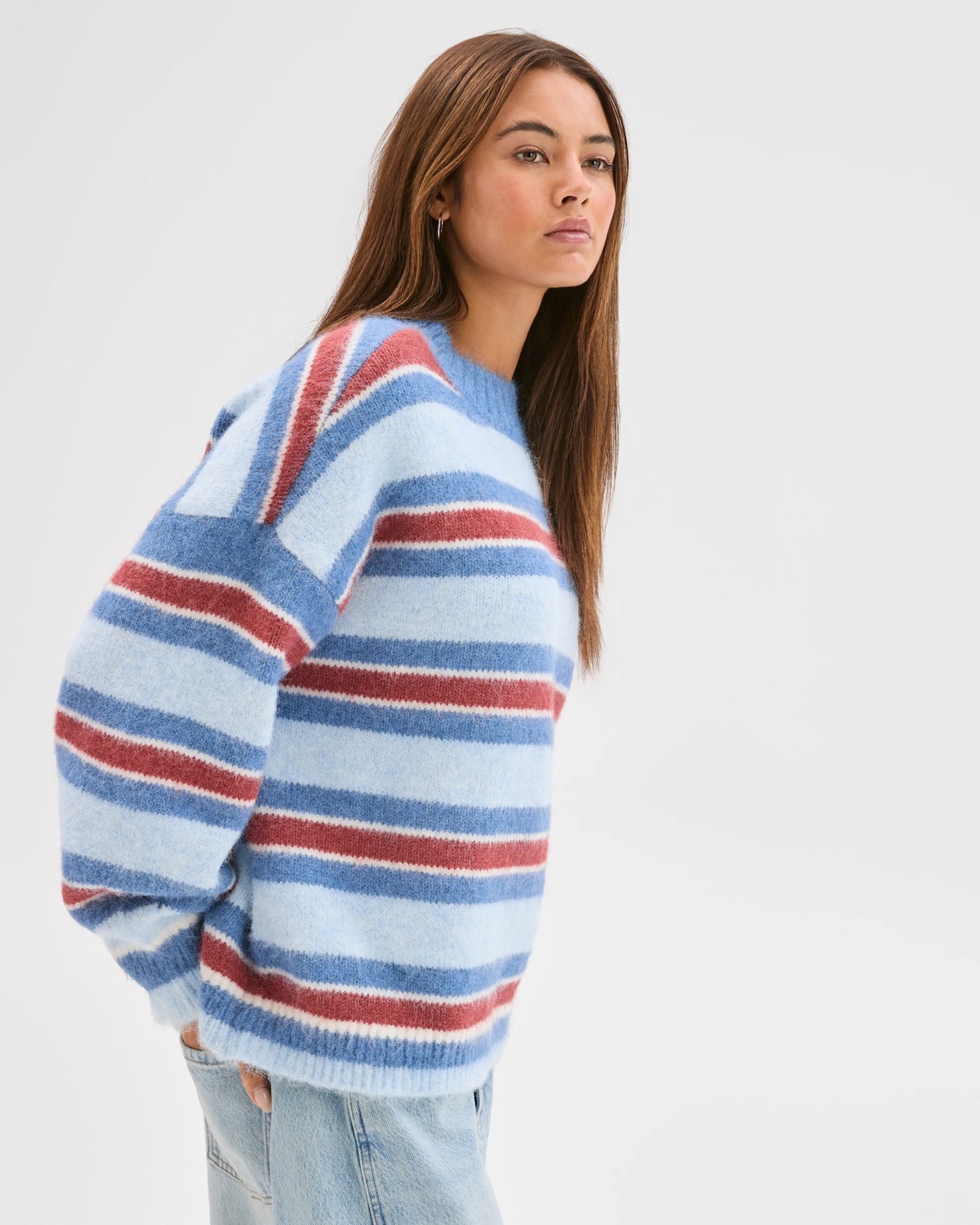 Lily Loves Stripe Knit Pullover Jumper - Mulberry 5 of 6