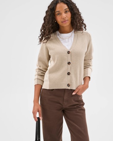Australian Cotton Blend V-Neck Colour Block Cardigan