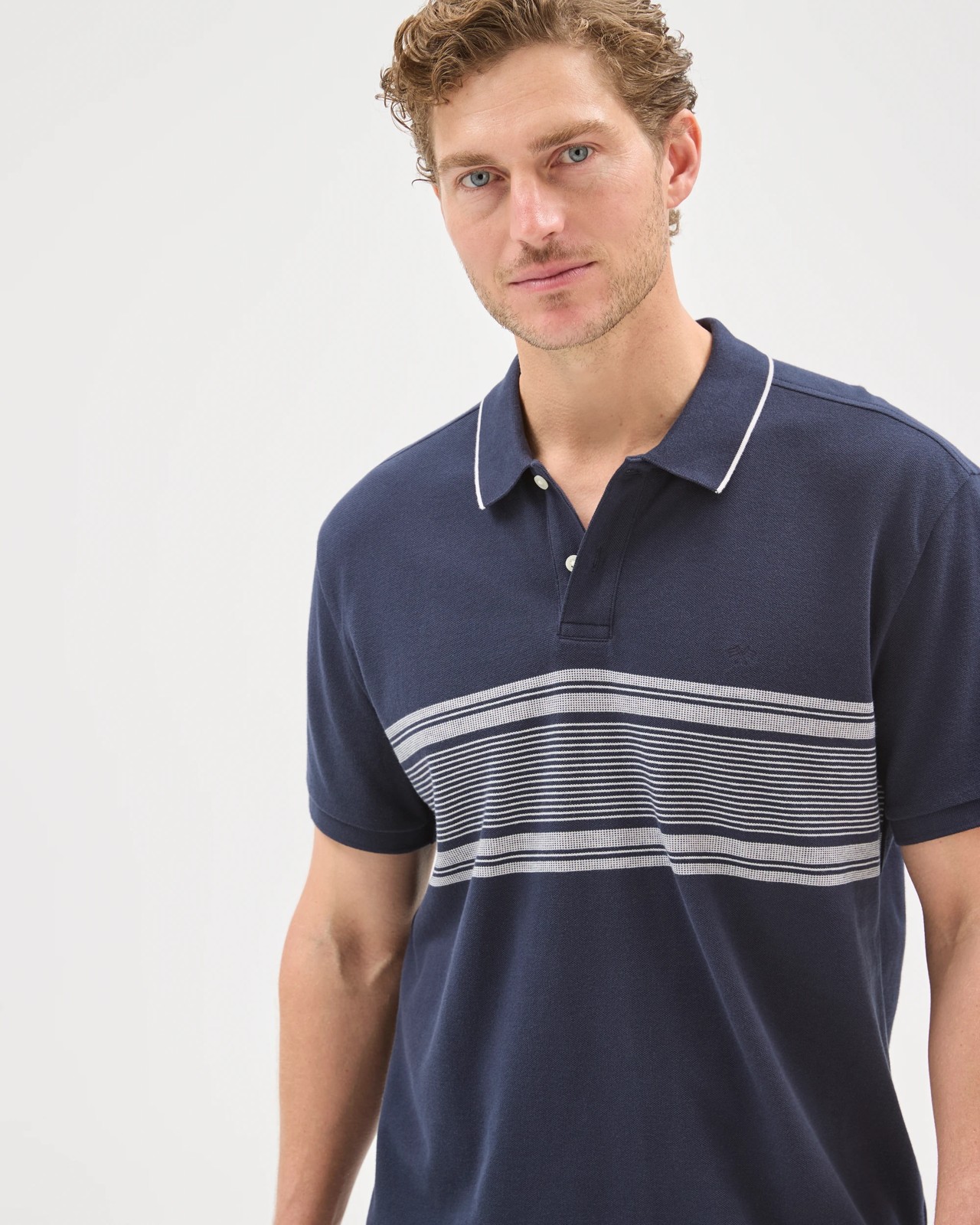 Australian Cotton Panelled Polo Top - Navy 6 of 6