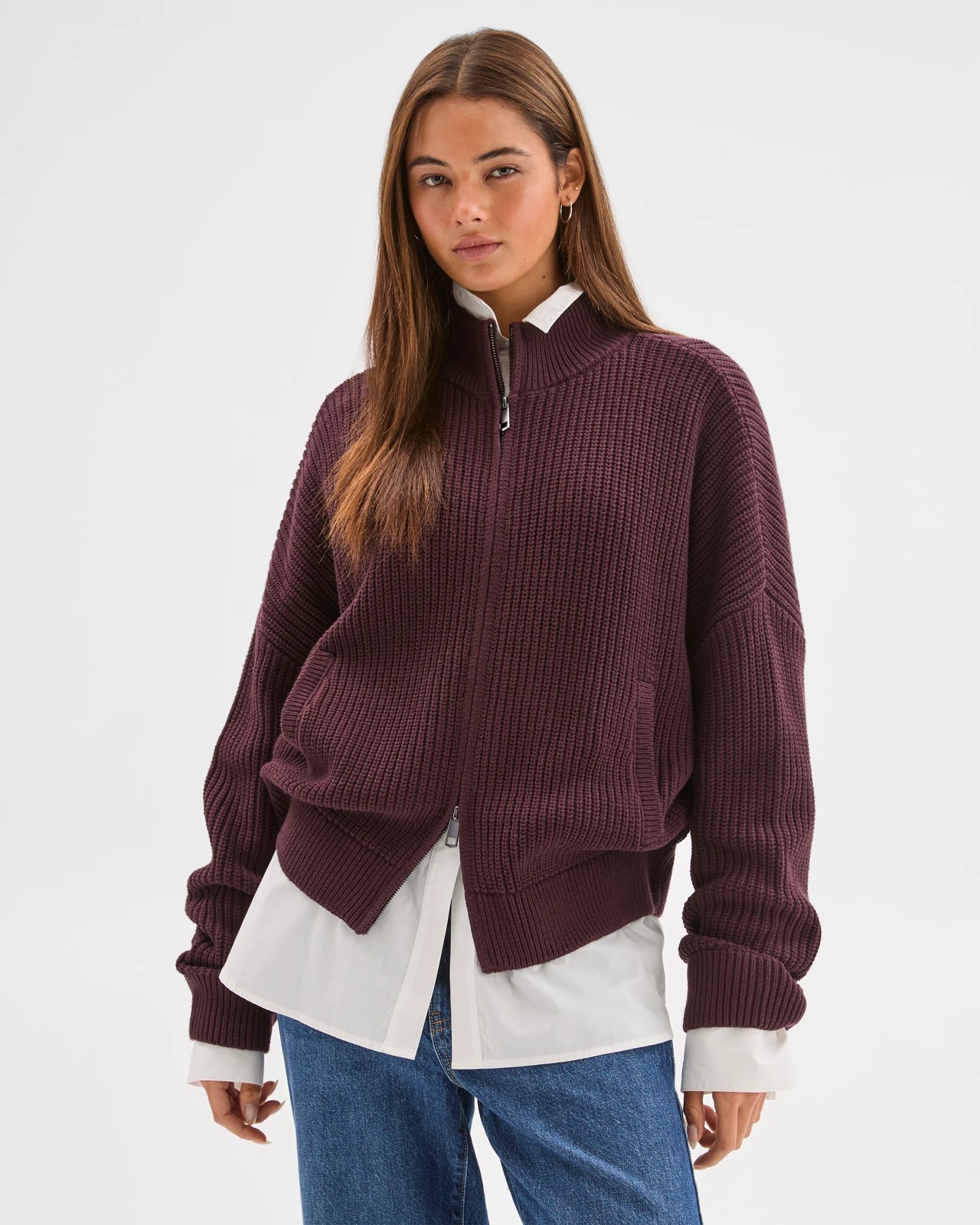 Lily Loves Australian Cotton Blend Zip Through Rib Cardigan - Fudge 6 of 6