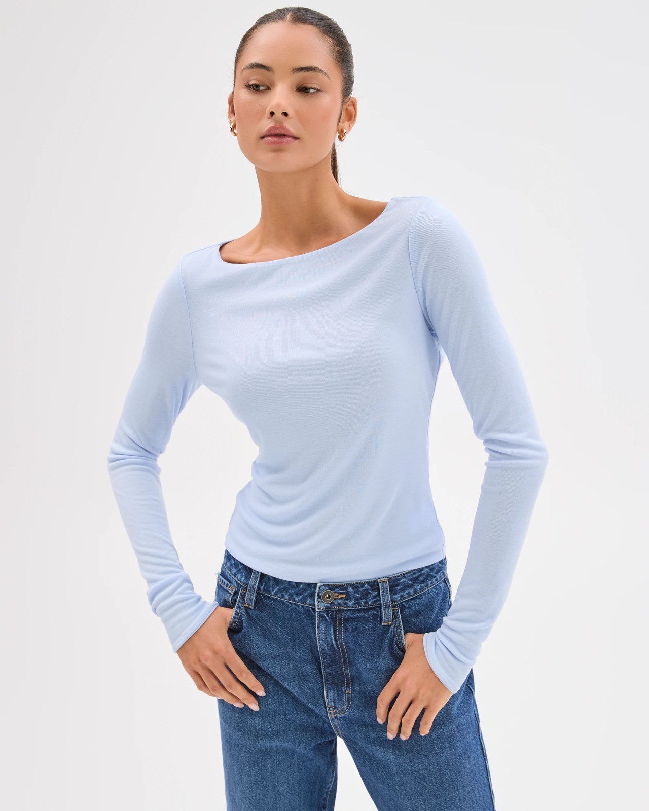 Lily Loves Double Layer Boat Neck Long Sleeve Top - Baby Blue 4 of 5