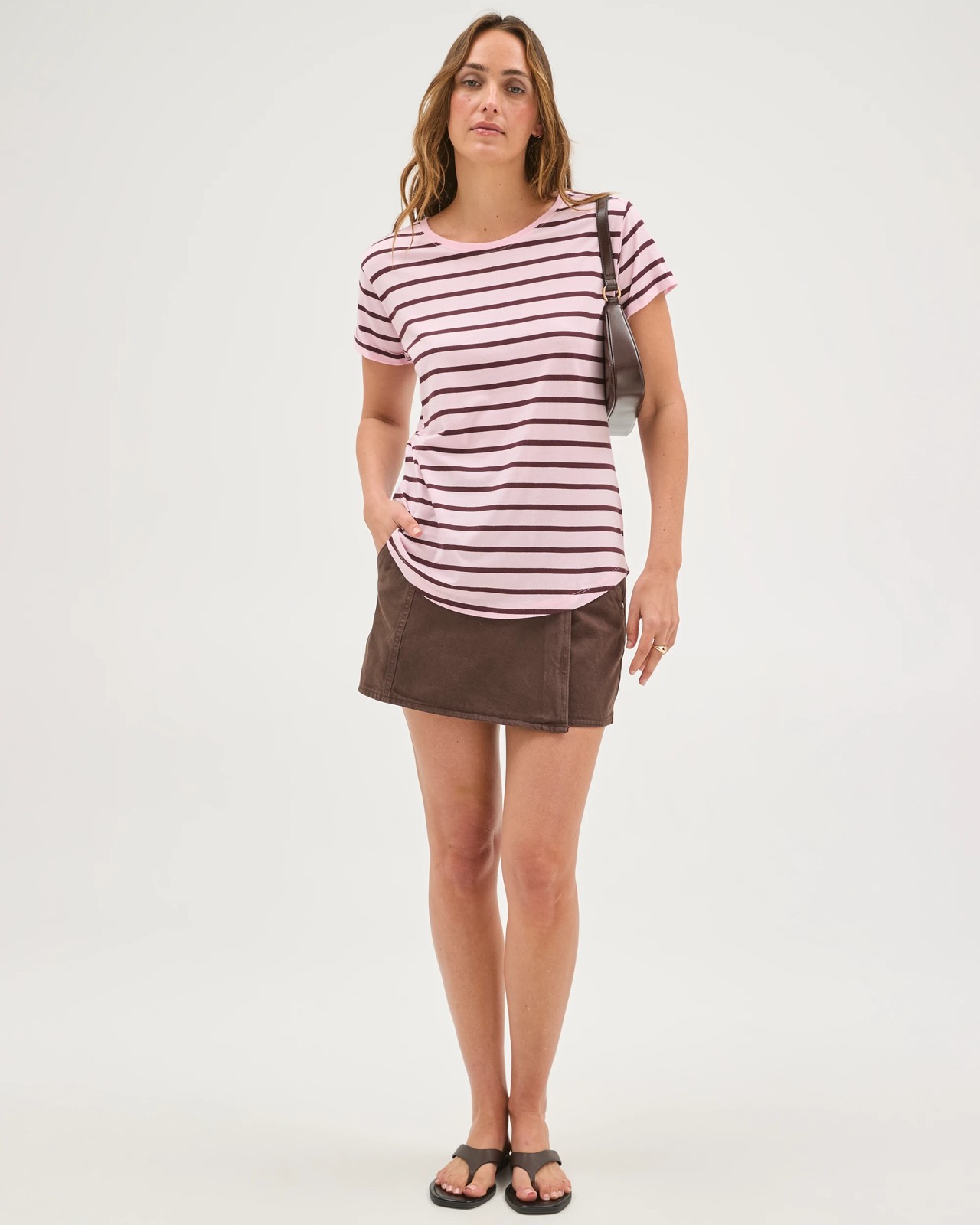 Relaxed Fit Crew Neck T-Shirt - Pink Rose/Merlot Stripe 2 of 6