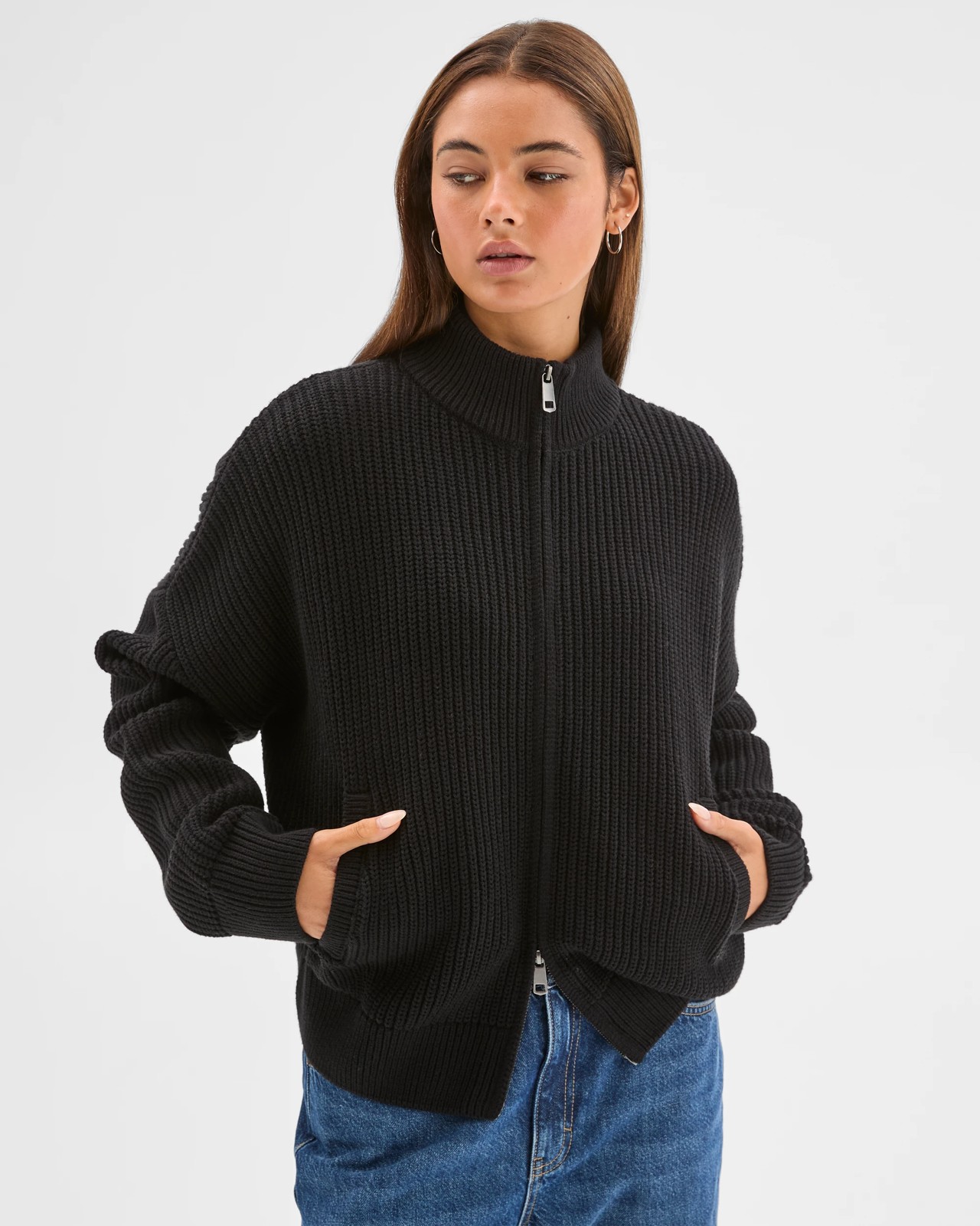 Lily Loves Australian Cotton Blend Zip Through Rib Cardigan - Black 3 of 6